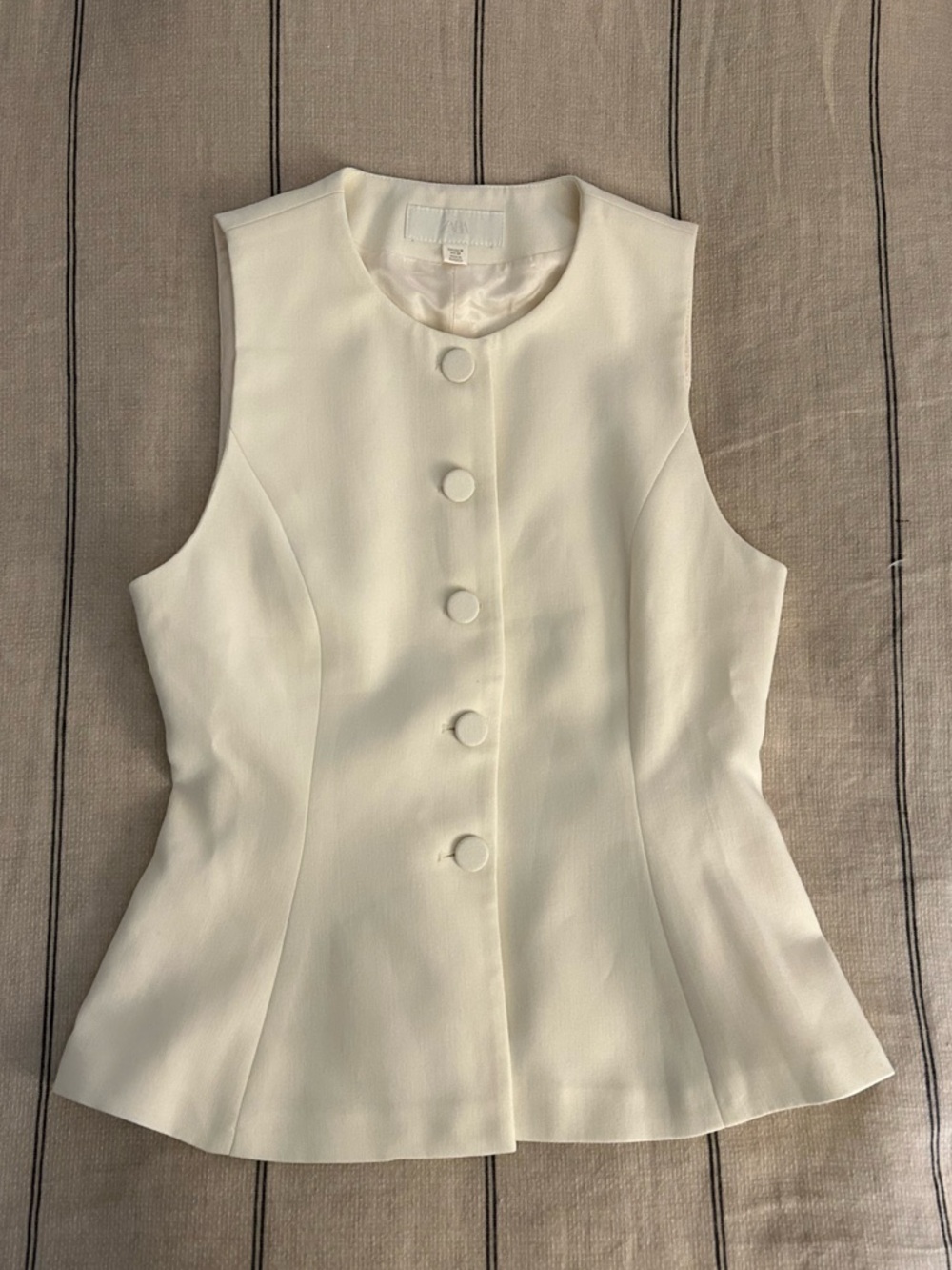 Zara Sleeveless Button-Front White Peplum Top